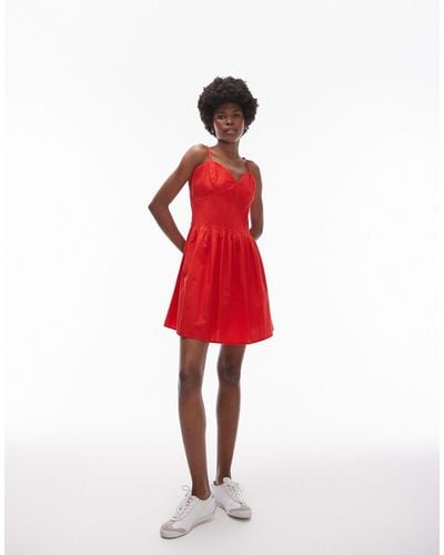 TOPSHOP Strappy Pleated Mini Sundress - Red