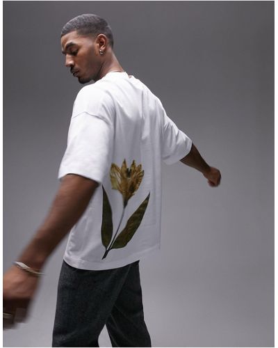 TOPMAN Premium - t-shirt ultra oversize avec motif fleur pressée à l'avant et au dos - Gris