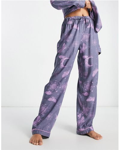 ASOS – mix & match – pyjama-hose aus em modal mit astrologie-muster - Blau