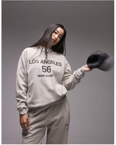 TOPSHOP Oversized Sweater Met Grafische Los Angeles 56-print En Vintage Wassing - Grijs