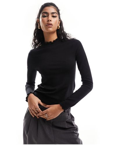 Vero Moda Knitted Lettuce Edge Top - Black