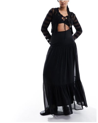 ASOS Full Tiered Prairie Maxi Skirt - Black