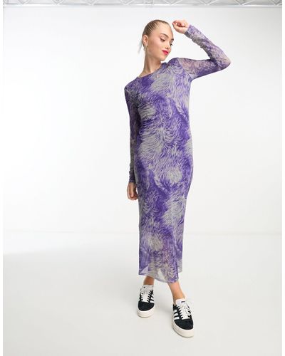 Monki Robe mi-longue en tulle imprimé tourbillon - violet/vert
