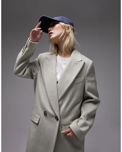 Topshop Unique Manteau élégant long à double boutonnage - sauge - Gris