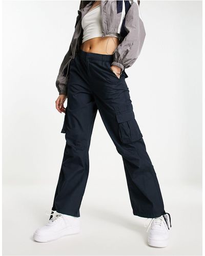 New Look Straight Leg Parachute Trousers - Blue