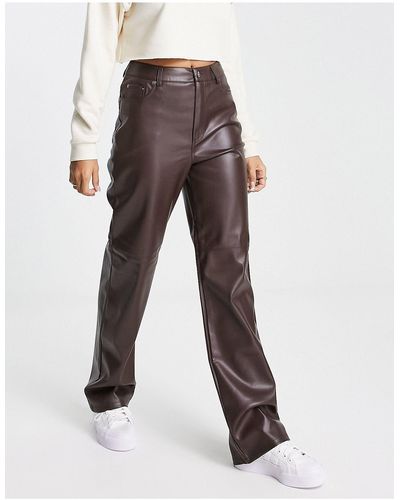 Pimkie High Waisted Faux Leather Straight Leg Trouser - White