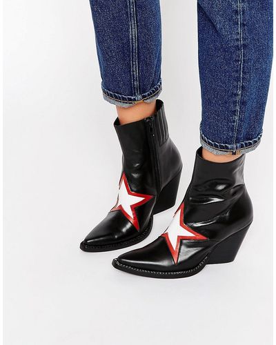 Jeffrey Campbell Gazer Star Western Heeled Ankle Boots - Black