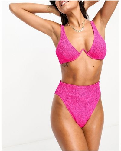 ASOS Mix and match - slip bikini pop sgambati a vita alta - Rosa