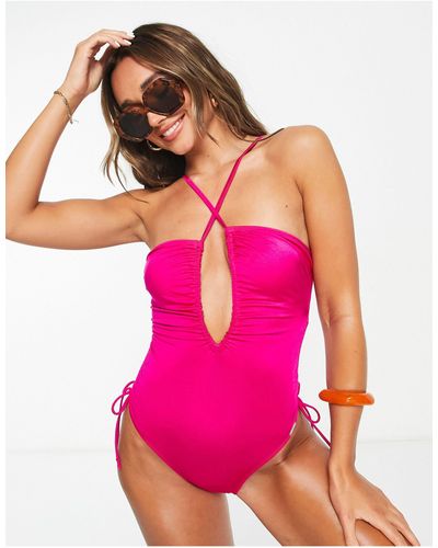 Free Society Ruched Halter Swimsuit - Pink