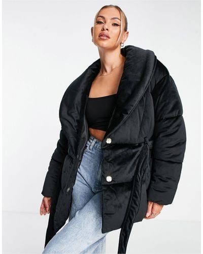 Missguided Doudoune en velours à col châle - Noir