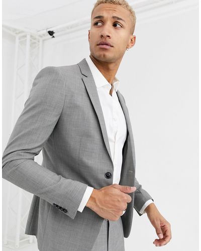 TOPMAN Skinny Single Breasted Suit Jacket - Grey