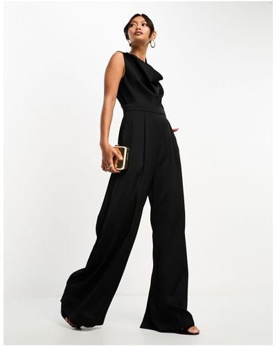 French Connection Satin Cowl Neck Jumpsuit - White