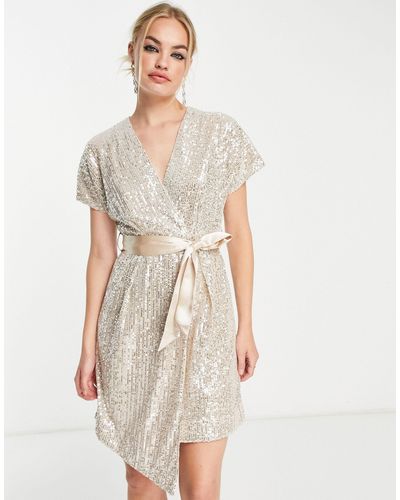 Closet Kimono Wrap Sequin Mini Dress - White