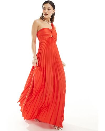 Mango One Shoulder Pleated Maxi Dress - Red