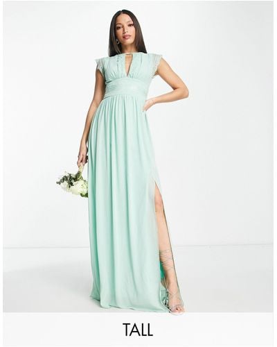 TFNC London Bridesmaids Chiffon Maxi Dress With Lace Detail - Blue