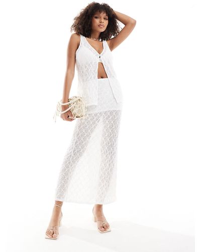Pull&Bear Textured Lace Maxi Skirt Co-ord - White