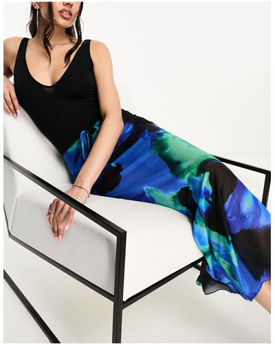 ASOS Mesh Fishtail Maxi Skirt With Tie Waist - Blue