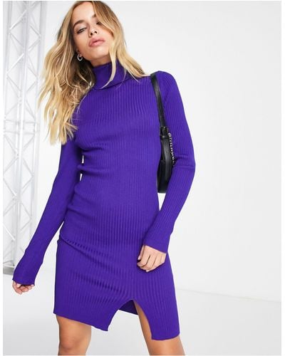 ONLY Knitted Roll Neck Dress With Side Split - Purple