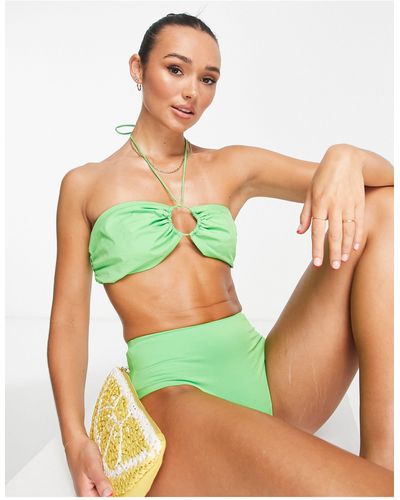 Mango Cross Strap Halterneck Bikini Top - Green