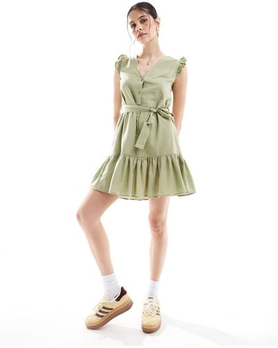 Threadbare Linen Blend Mini Dress Pistachio - Green