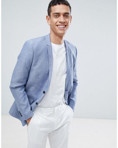 Jack & Jones Premium Slim Fit Linen Blazer - Blue