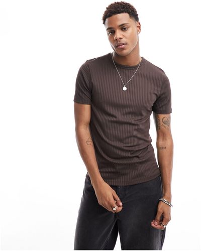 ASOS Muscle Fit Ribbed T-shirt - Brown