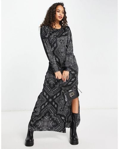 Vero Moda Satin Ruched Maxi Dress With Split - Black