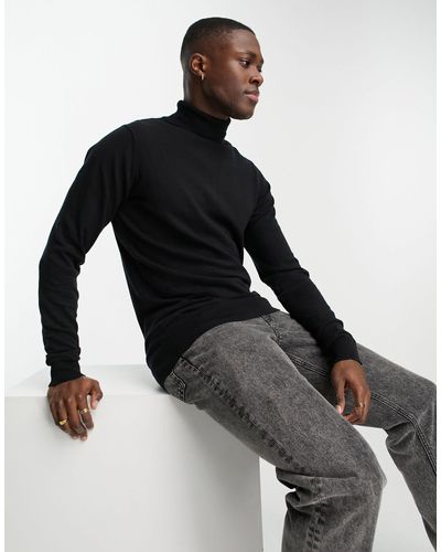Threadbare Cotton Roll Neck Sweater - Black