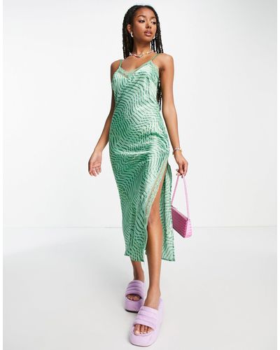 Daisy Street Cami Slip Midi Dress With Lace Trim - Green
