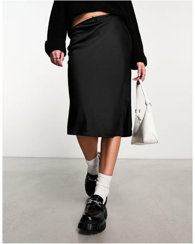 Miss Selfridge Midi Bias Cut Skirt - Black