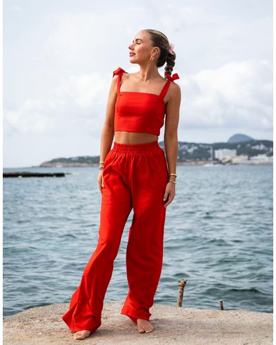 South Beach X Miss Molly Drawstring Beach Trousers - Red