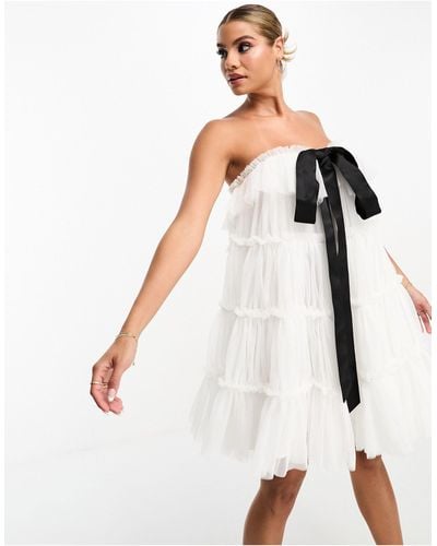 Forever Unique Contrast Tie Tulle Mini Dress - White