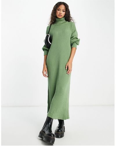 Y.A.S Knitted Roll Neck Midi Dress - Green
