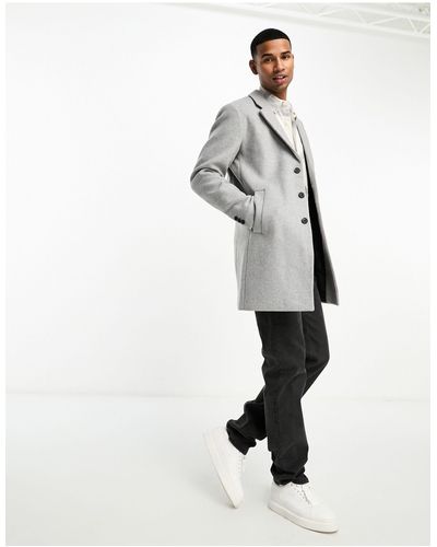 Jack & Jones Premium Check Wool Overcoat - White