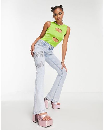 AsYou Skinny Jeans Met Hot Fix Vlinders - Blauw