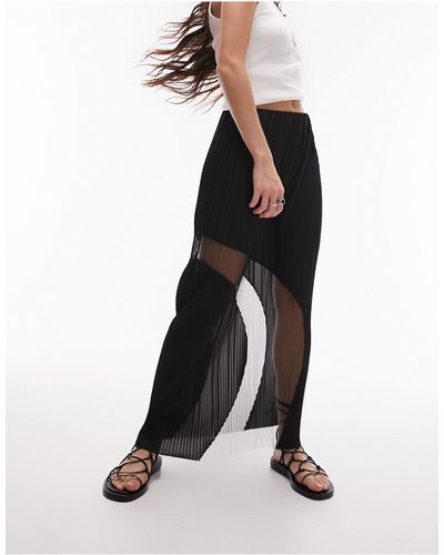 TOPSHOP Plisse Sheer Curved Hem Midi Skirt - Black