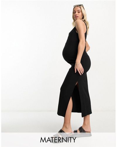 Cotton On Cotton on maternity - vestito lungo nero a coste con scollo serafino