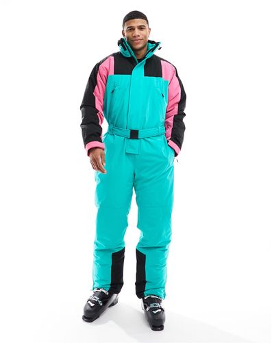 ASOS 4505 Ski - tuta da sci impermeabile rosa e verde-azzurro color block - Blu