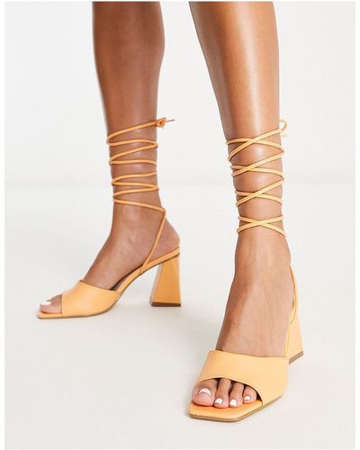 Pimkie Block Heel Sandals With Tie Ankle Detail - White