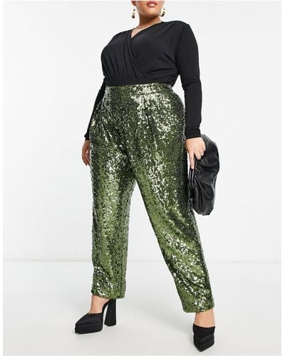 ASOS Curve Sequin Slouchy Trousers - Green