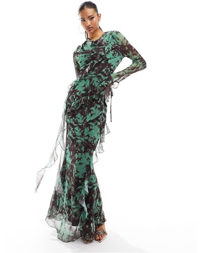 DASKA Tiered Chiffon Dress - Green