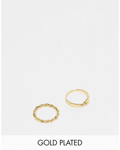 ASOS Curve 14k Plated Pack Of 2 Rings With Twist Design - Natural