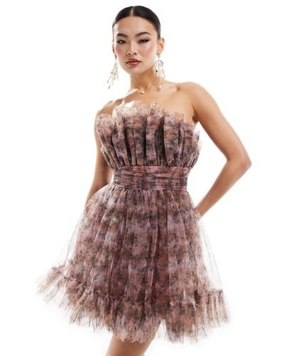 LACE & BEADS Bandeau Tulle Mini Dress - Multicolour