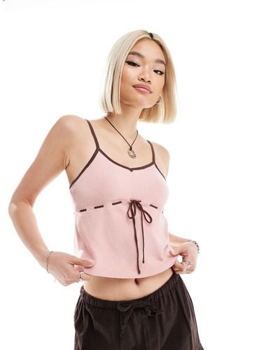 Daisy Street Knitted Contrast Cami Top - Pink