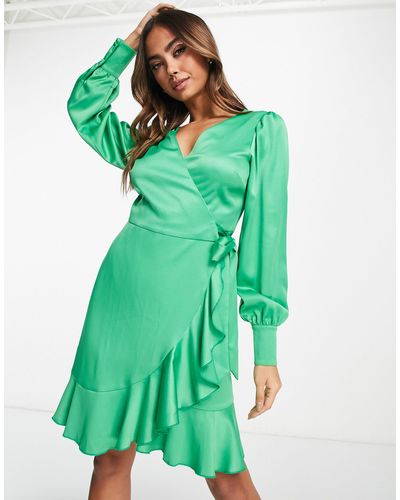 Style Cheat Satin Wrap Mini Dress - Green