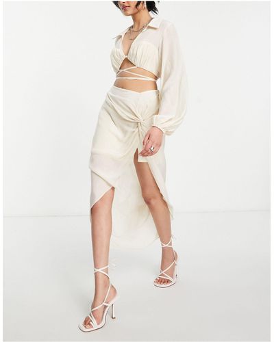 ASOS Ruched Side Soft Midi Skirt Co-ord - White