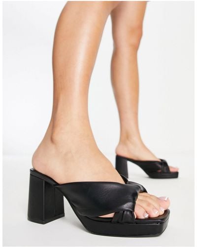 Truffle Collection Block Heeled Cross Front Mules - Black