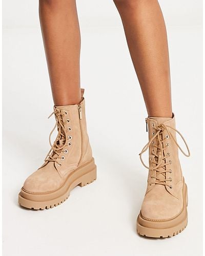 Stradivarius Suede Lace Up Boot - Natural