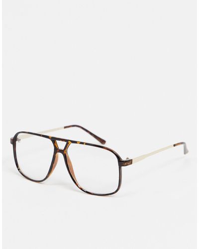 New Look – e Oversize-Pilotenbrille mit transparenten Gläsern - Braun