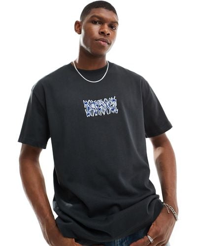Weekday Oversized T-shirt With Embroidered Internet Text Graphic - Black